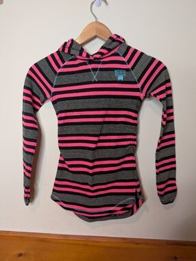 Nike Girls Striped Thermal Hoodie Pink Black Teal Kids M 10-12